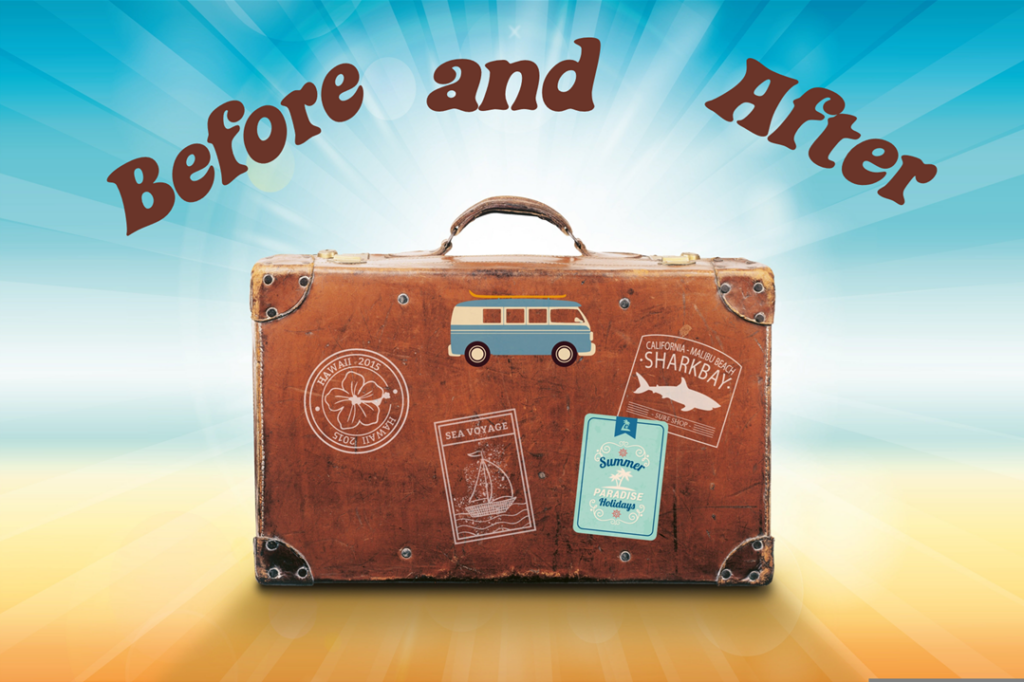 "before and after" above a suitcase